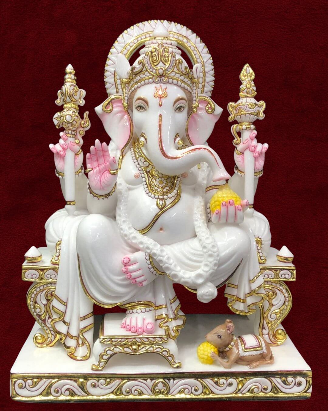 Marble Ganpati Moorti - Handcrafted White Marble Ganesh Moorti Custom Hindu God Moorti